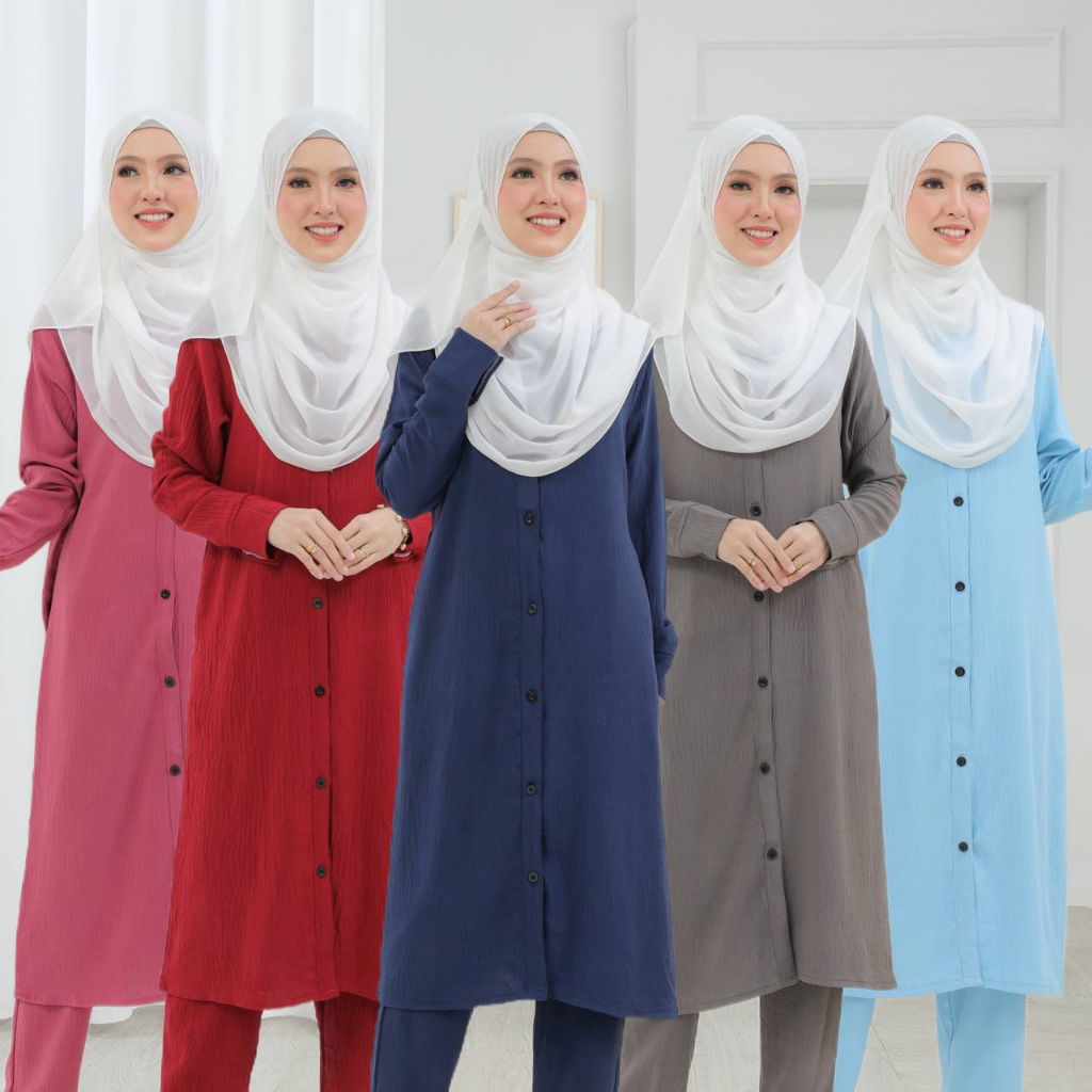 Restock SUIT ANEESA by GEROBOK AKHWAT - CEY IRONLESS, PLUS SIZE, ชุดขับ, UMRAH HAJI, GREY, BABY BLUE