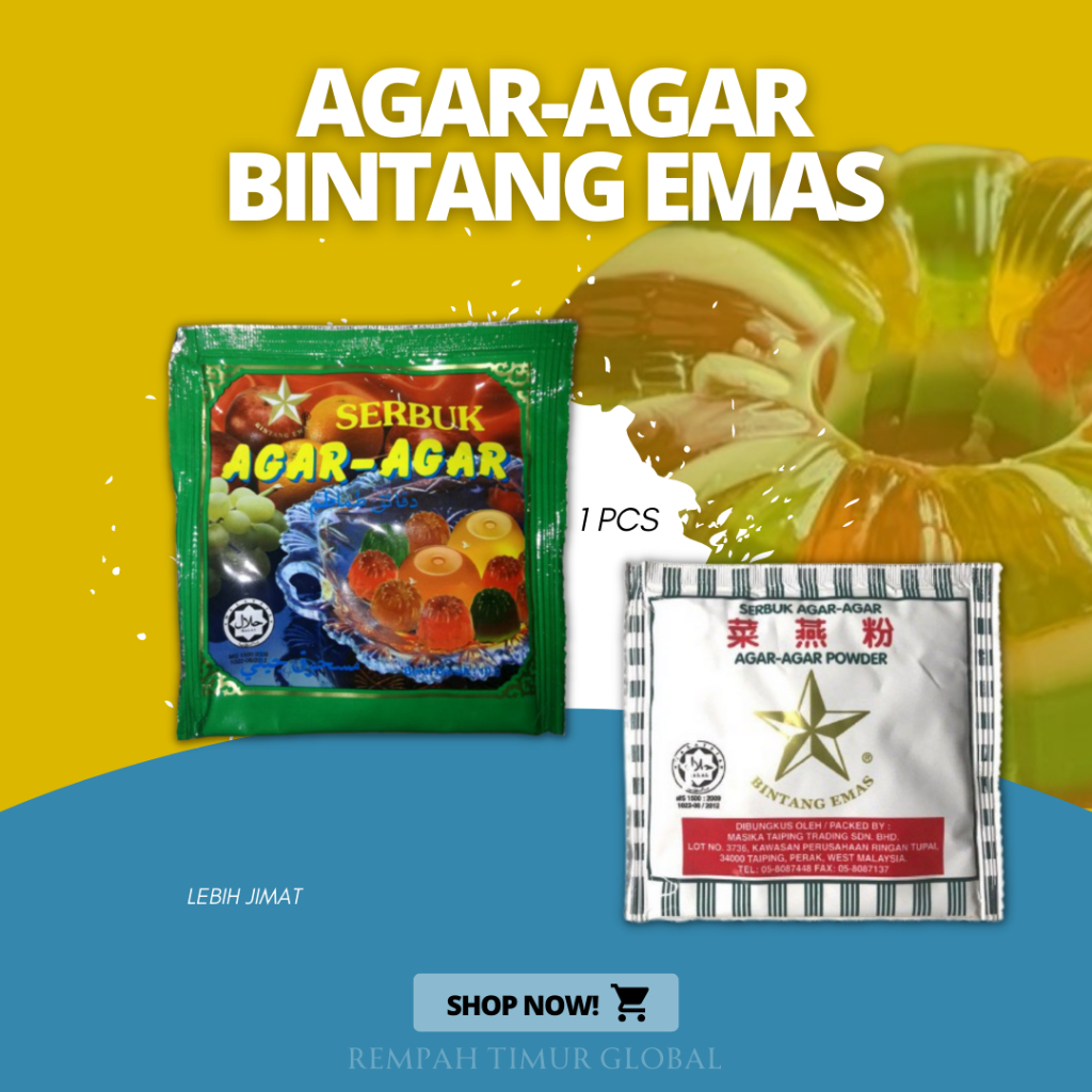 SERBUK AGAR-AGAR BINTANG EMAS/AGAR-AGAR PAKET/SERBUK AGAR-AGAR PAPAN/AGAR-AGAR