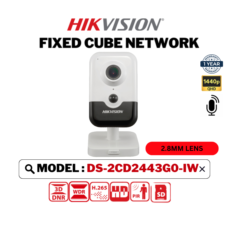HIKVISION 4MP WiFi IP Cube กล้อง Full HD WDR Night Vision Two-Way Audio Mic ลําโพง DS-2CD2443G0-IW