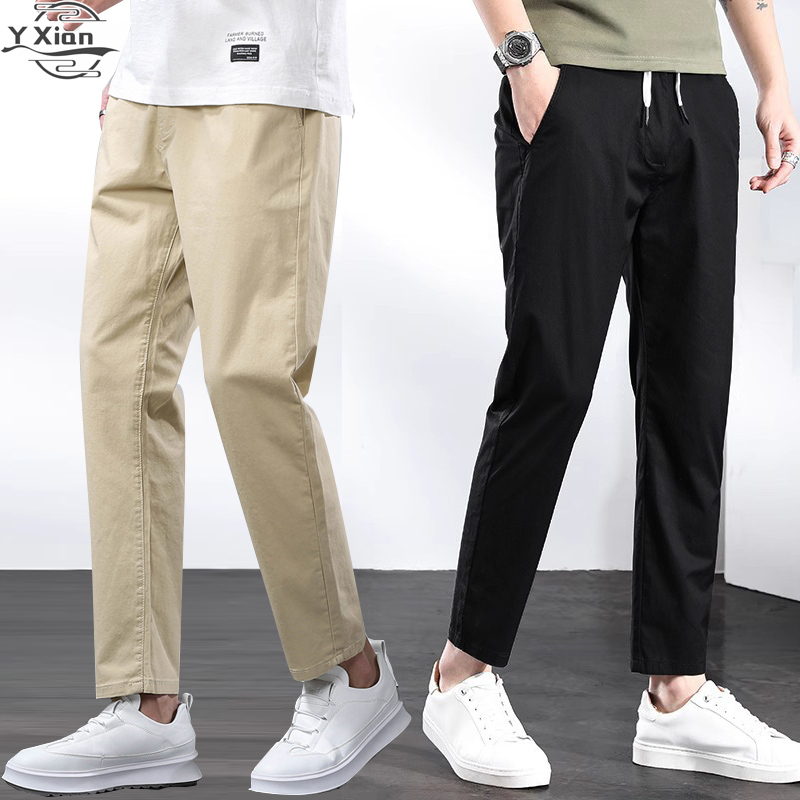 ผ้าฝ้าย Seluar Slack Lelaki Slim Fit Cargo กางเกงผู้ชายกางเกงขายาวผู้ชาย Casual Plus ขนาดสีกากี Slac