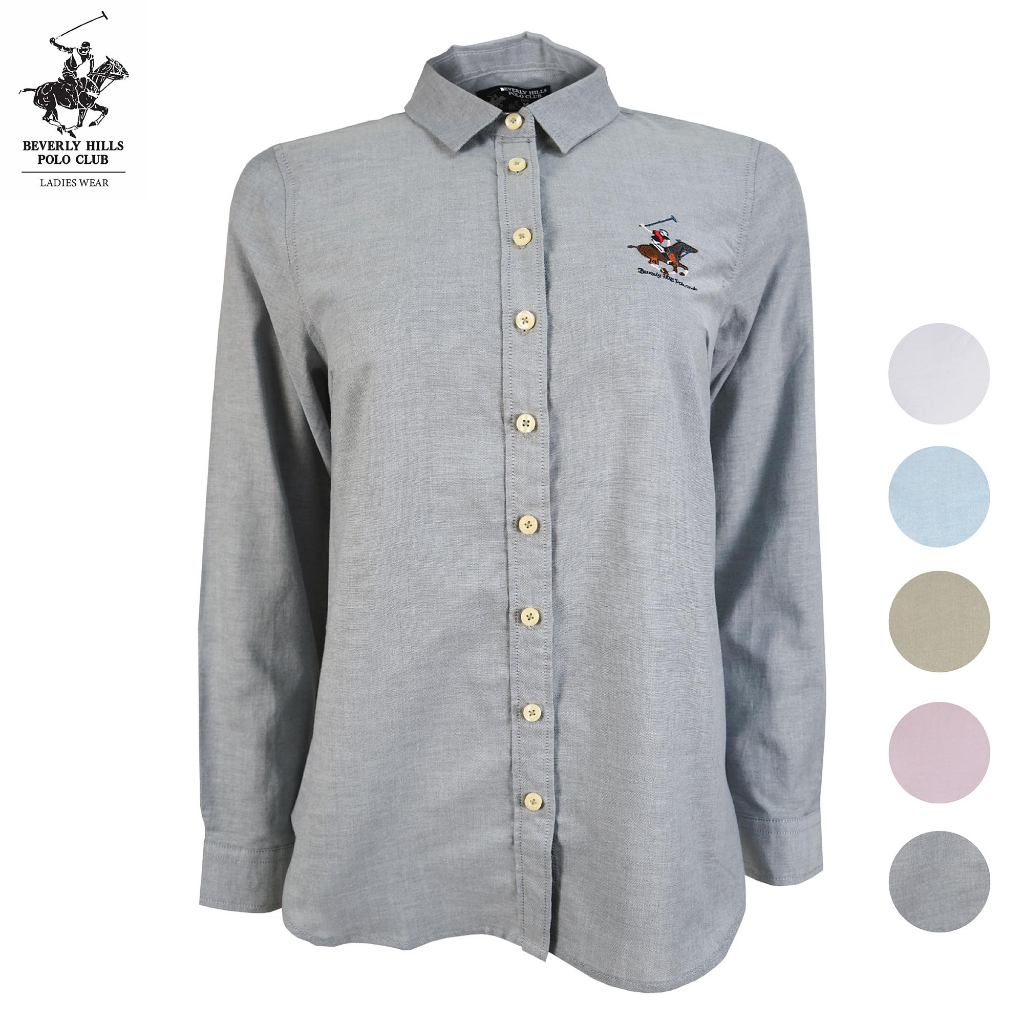 เสื้อเชิ้ตผ้าทอแขนยาวโปโลผู้หญิง BHPC