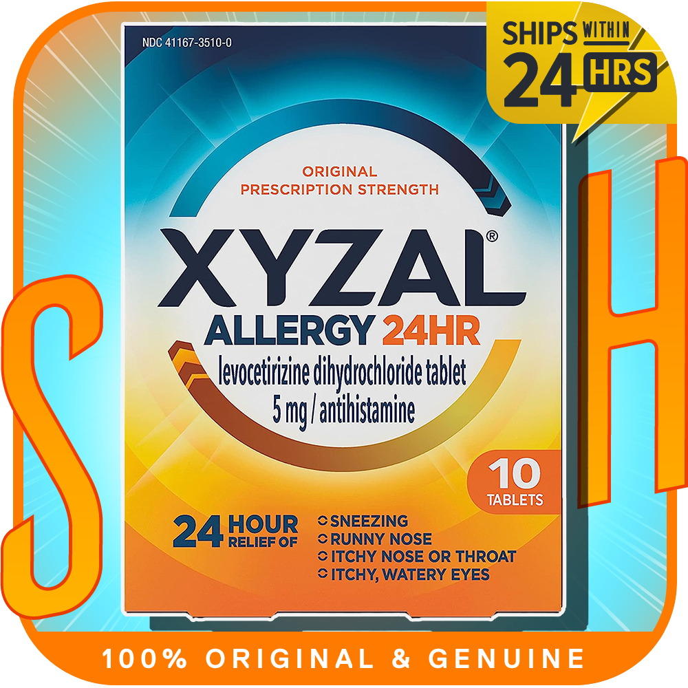 ยาภูมิแพ้ Xyzal บรรเทาภูมิแพ้ 24 ชั่วโมง 10-Count ความแข็งแกร่งตามใบสั่งยา