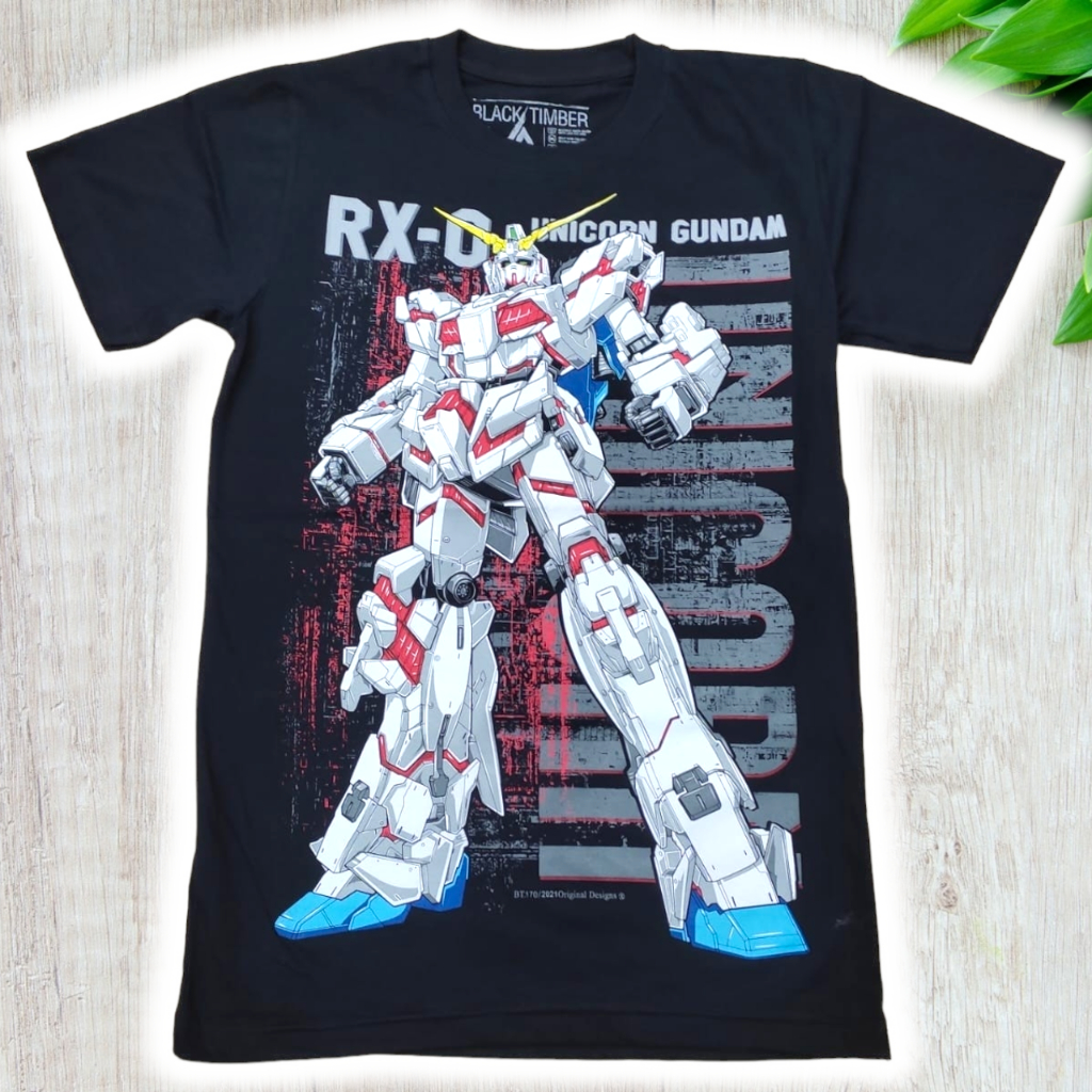 เสื้อยืด พิมพ์ลายยูนิคอร์น Gundam RX-0 สีดํา