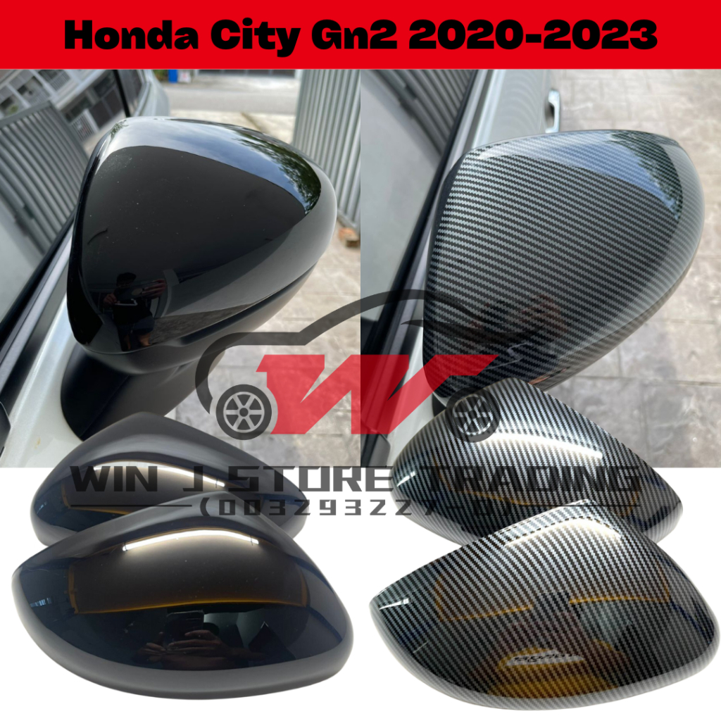 ขอบกระจกมองข้าง คาร์บอน สีดํามันวาว สําหรับ Honda City Gn2 Gn 2020-2023 City Gn2 1.5S 1.5E 1.5V 1.5RS