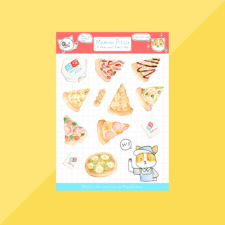 สติกเกอร์ Momino Pizza - Part-time Miao journey - สติกเกอร์ A6 Washi - สติกเกอร์แมวและอาหาร