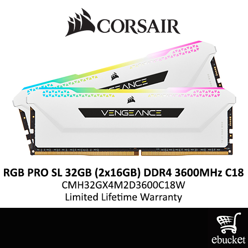 แรม CORSAIR VENGEANCE RGB PRO SL 32GB (2x16GB) DDR4 3600MHz C18 (สีขาว) - CMH32GX4M2D3600C18W