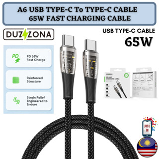 Duzzona A6 USB Type C เป็น Type C สายไนล่อนถัก แบบใส ชาร์จเร็ว สายถ่ายโอนข้อมูล