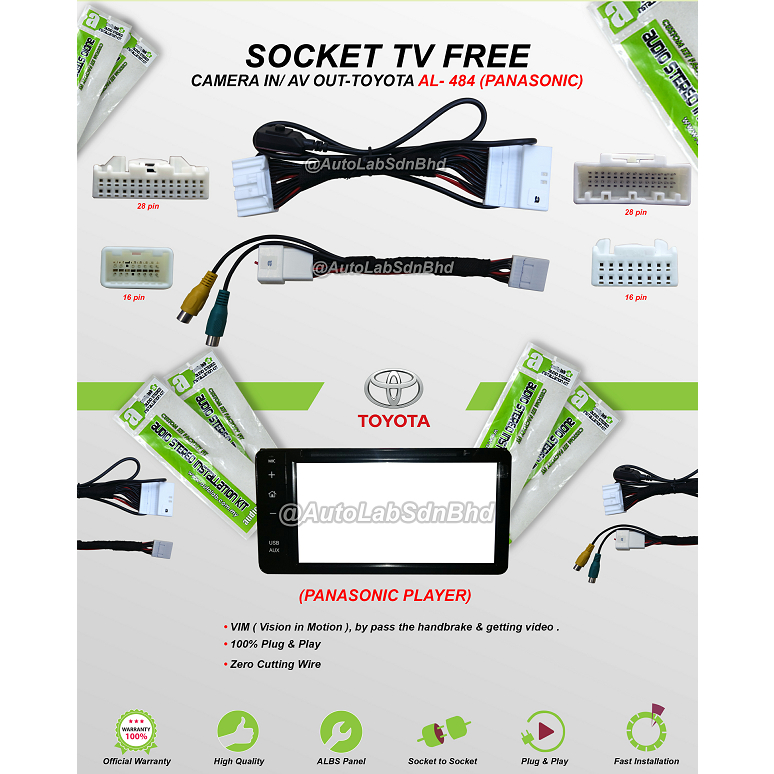 Socket TV Free (Bypass VIM) AV Out / Camera IN / สําหรับเครื่องเล่น Toyota Panasonic (AL-484)