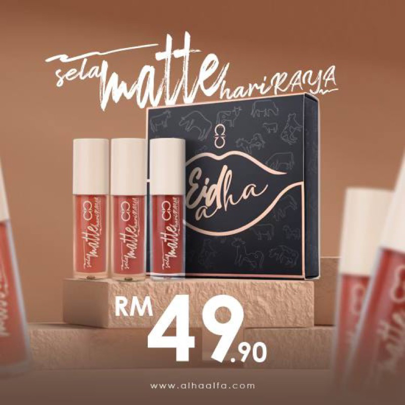 🎁ALHA ALFA SET LIPMATTE SELAMATTE HARI RAYA EIDHA SET LIPMATTE ALFA 3IN1 SARAH KHADIJAH HAJAR