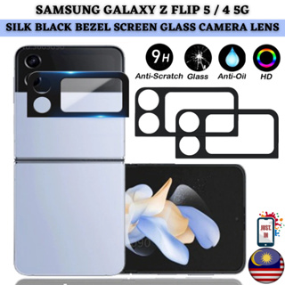 เลนส์กล้อง หน้าจอ สําหรับ Samsung Galaxy Z Flip 5 4 5G กรอบสีดํา ป้องกันเต็มรูปแบบ ป้องกันรอยขีดข่วน กระจกนิรภัย