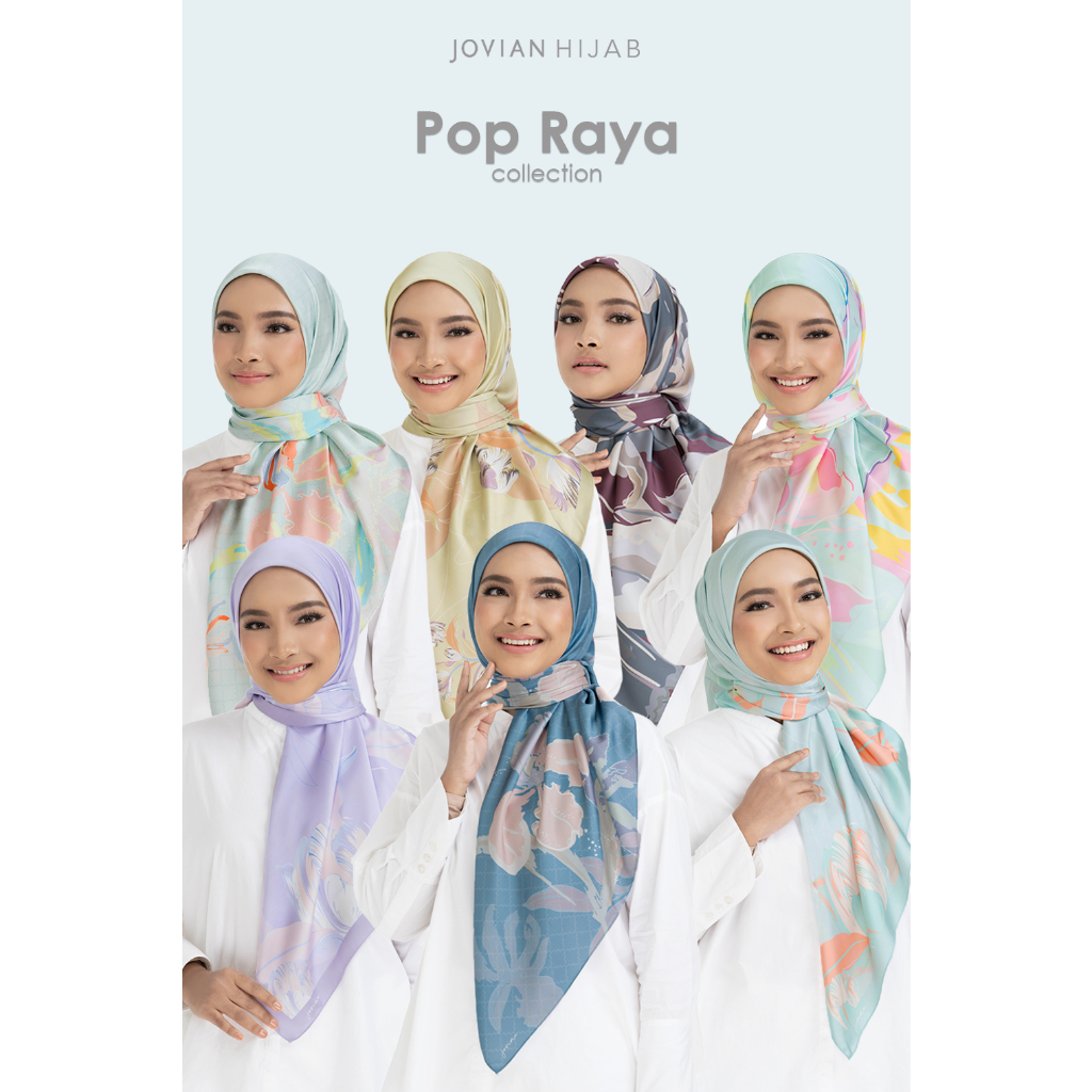 ผ้าคลุมไหล่ ผ้าซาติน พิมพ์ลาย Jovian Hijab Pop Raya Rebecca ทรงสี่เหลี่ยม