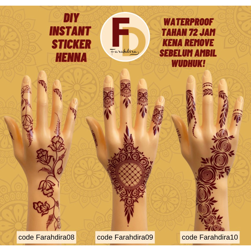 สติ๊กเกอร์สําเร็จรูป DIY HENNA-WATERPROOF-tahan sehingga 72jam