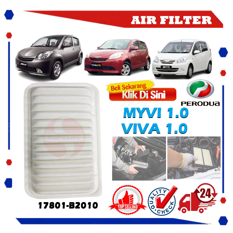 S2U กรองอากาศกรอง Myvi 1.0 Viva 660 850 1.0 A-9832 17801-B2010 Penapis Angin Udara Kereta
