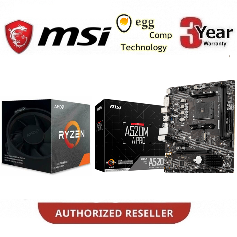 Msi A520M-A Pro Am4 Mainboard Combo Deal RYZEN 3 3200G / RYZEN 5 4500 / RYZEN 5 3600 / RYZEN 5 4600G