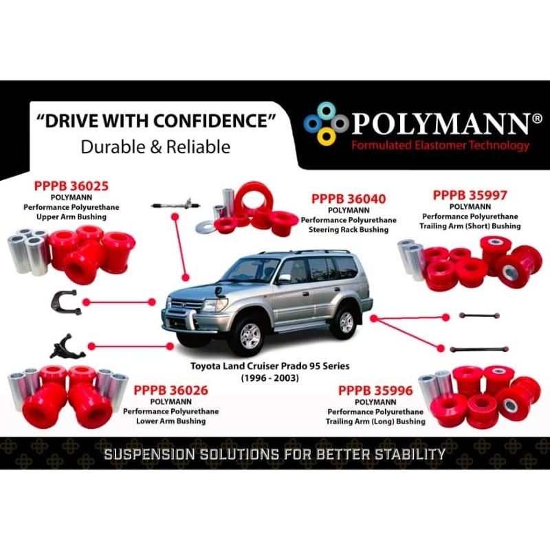 POLYMANN Toyota Land Cruiser Prado 95 Front Upper Arm & Lower Arm, Steering Rack, ด้านหลัง Trailing 