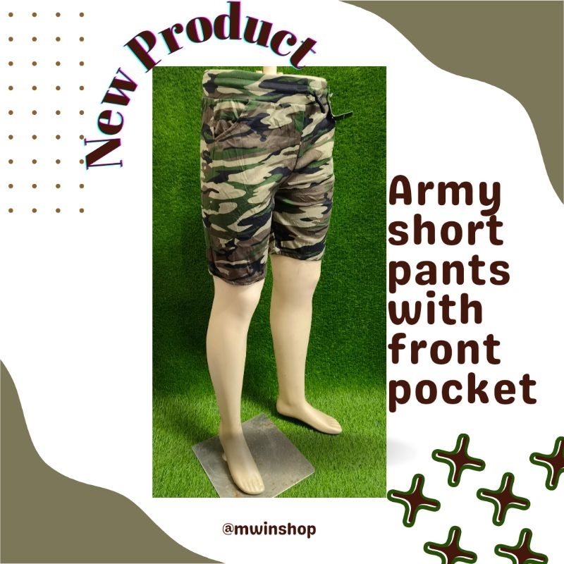Mwin Shop ขาสั้นทหาร มีกระเป๋าหน้า/ Seluar pendek 3/4 กองทัพ ผู้ใหญ่ (seuai unisex)