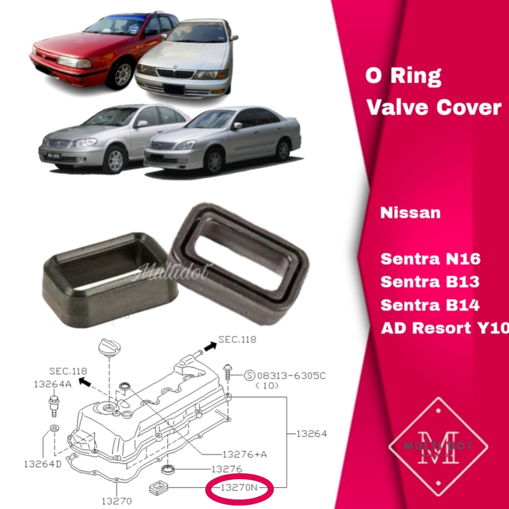 ซีลฝาครอบวาล์ว Nissan (Rectangle) O แหวน Sentra N16 B13 B14 AD-Resort Y10 13271-4M501-AP