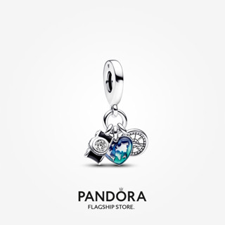 Pandora จี้กล้อง รูปหัวใจ และเข็มทิศ ของขวัญวันหยุด สําหรับผู้หญิง p804