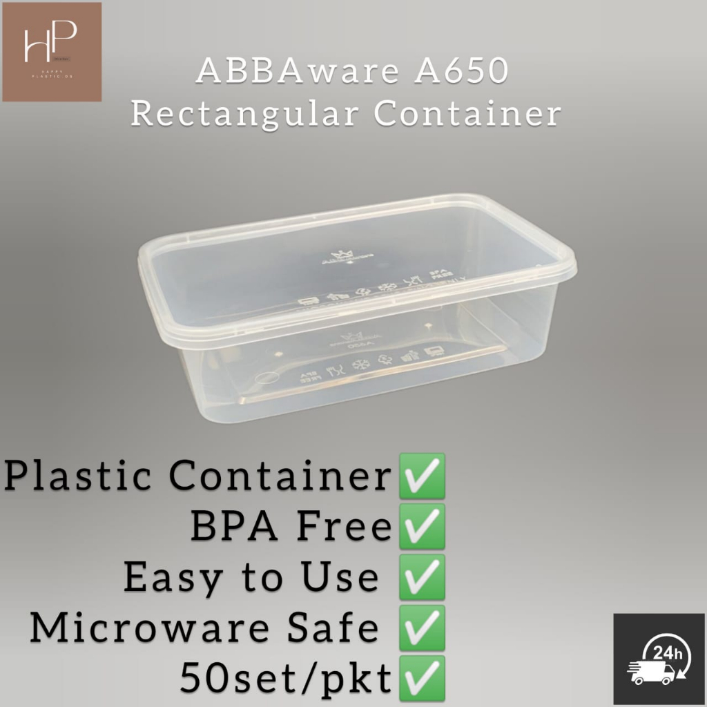 กล่องใส่อาหารสี่เหลี่ยมไมโครเวฟแบบใช้แล้วทิ้ง ABBA A650 50PCS A650/650mL