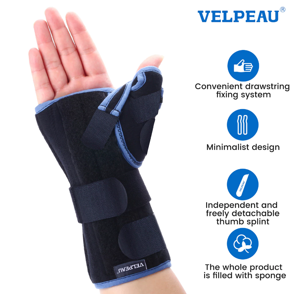 VELPEAU สายรัดข้อมือพร้อม Thumb Spica Splint สําหรับ Tenosynovitis ของ De Quervain, Carpal Tunnel Pain, Stabilizer สําหรับ Tendonitis, โรคข้ออักเสบ, แพลงและแตกหัก Forearm สนับสนุน Cast