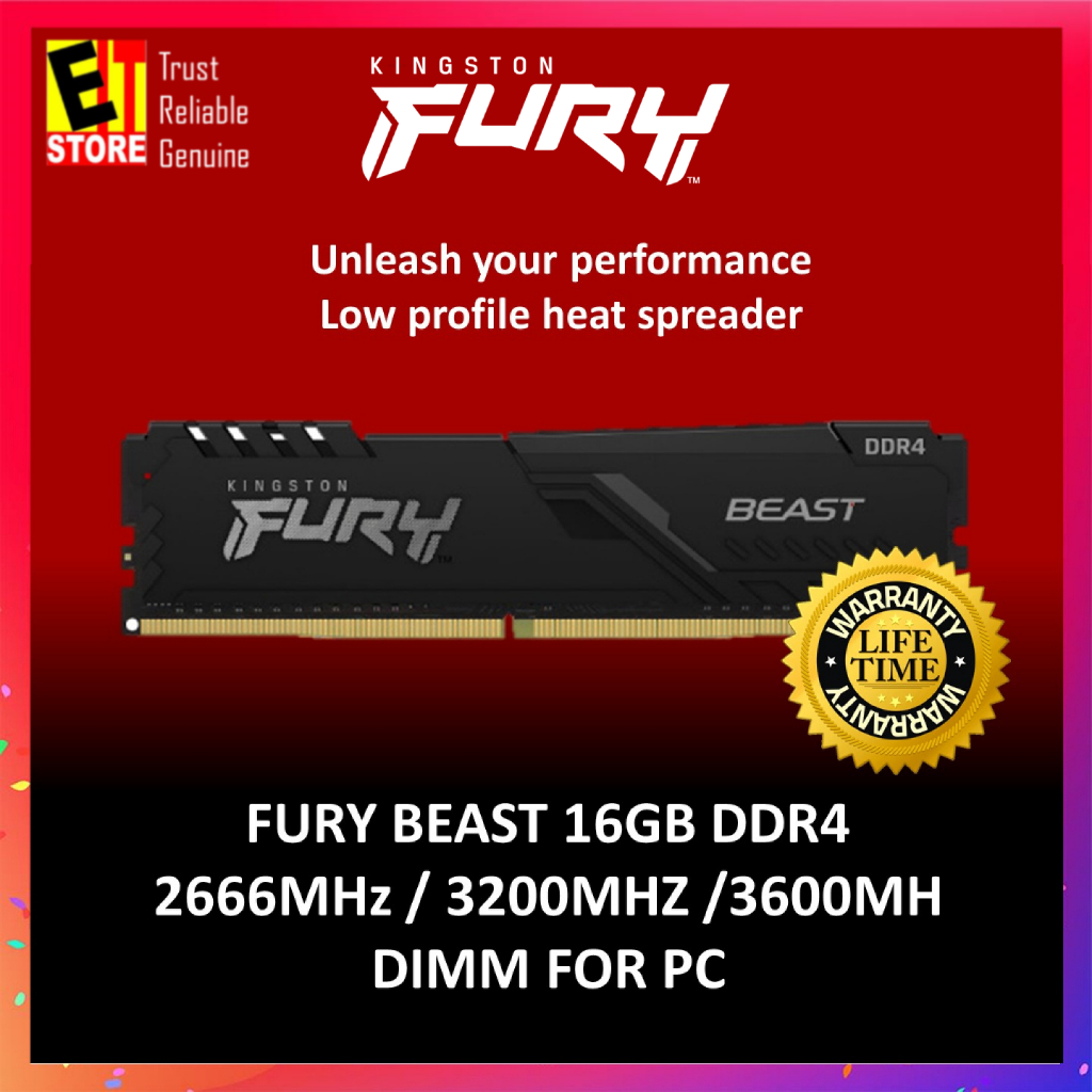 Kingston FURY BEAST แรมหน่วยความจํา 16GB 32GB DDR4 2666MHZ 3200MHZ 3600MHZ KF426C16BB 16 KF432C16BB 16 KF436C18BB 16