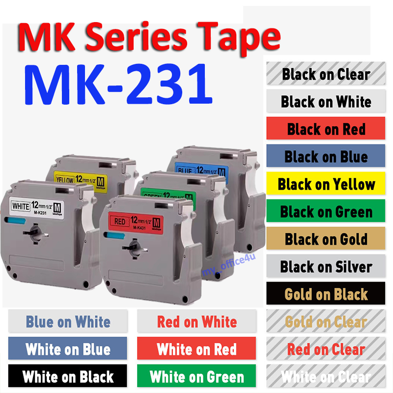 MK231 MK221 MK421 MK521 MK เทปสําหรับ Brother Label เทป MK เทป 12 มม.P-Touch PT-75 PT-65 PT-90 PT-85