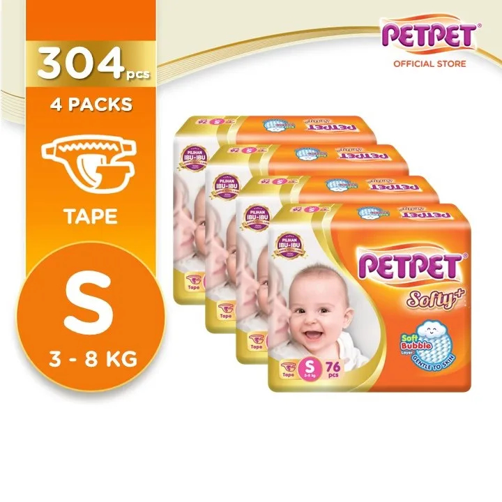 PETPET Tape Diaper Gold+ Mega Pack S 4x76s