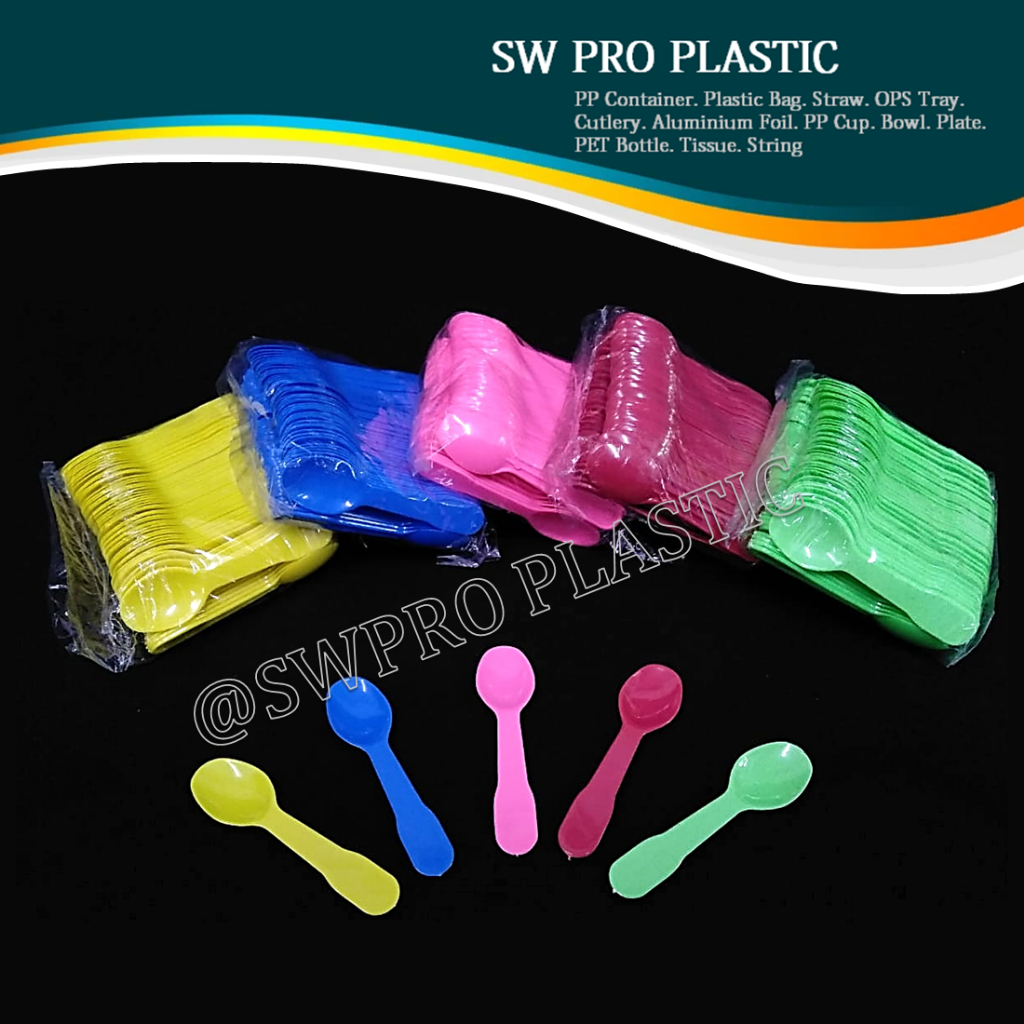[ 2pkt /5pkt /10pkt ]Sudu aiskrim / sudu pet plastik / ช้อนพลาสติกจิ๋ว / ช้อนไอศกรีม สีสันสดใส / ช้อ