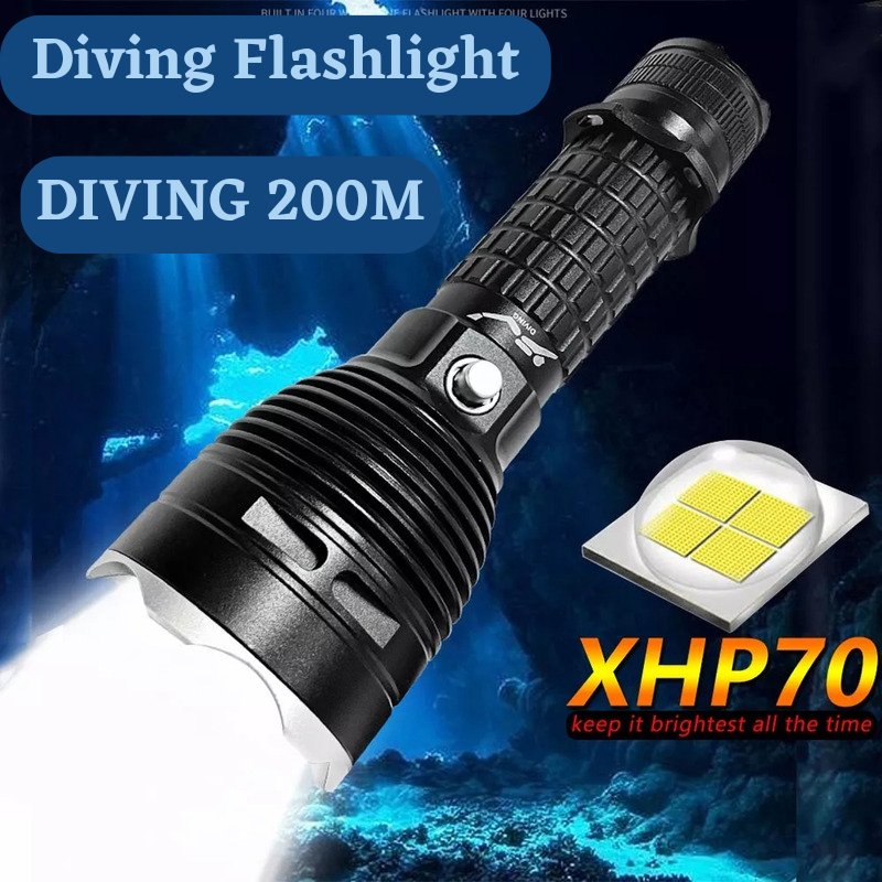 ที่มีประสิทธิภาพ XHP70 ไฟแรง นํา ดําน้ําไฟฉายแม่เหล็กสวิทช์ควบคุมแสงสีขาวอลูมิเนียมอัลลอยด์ดําน้ําไฟ