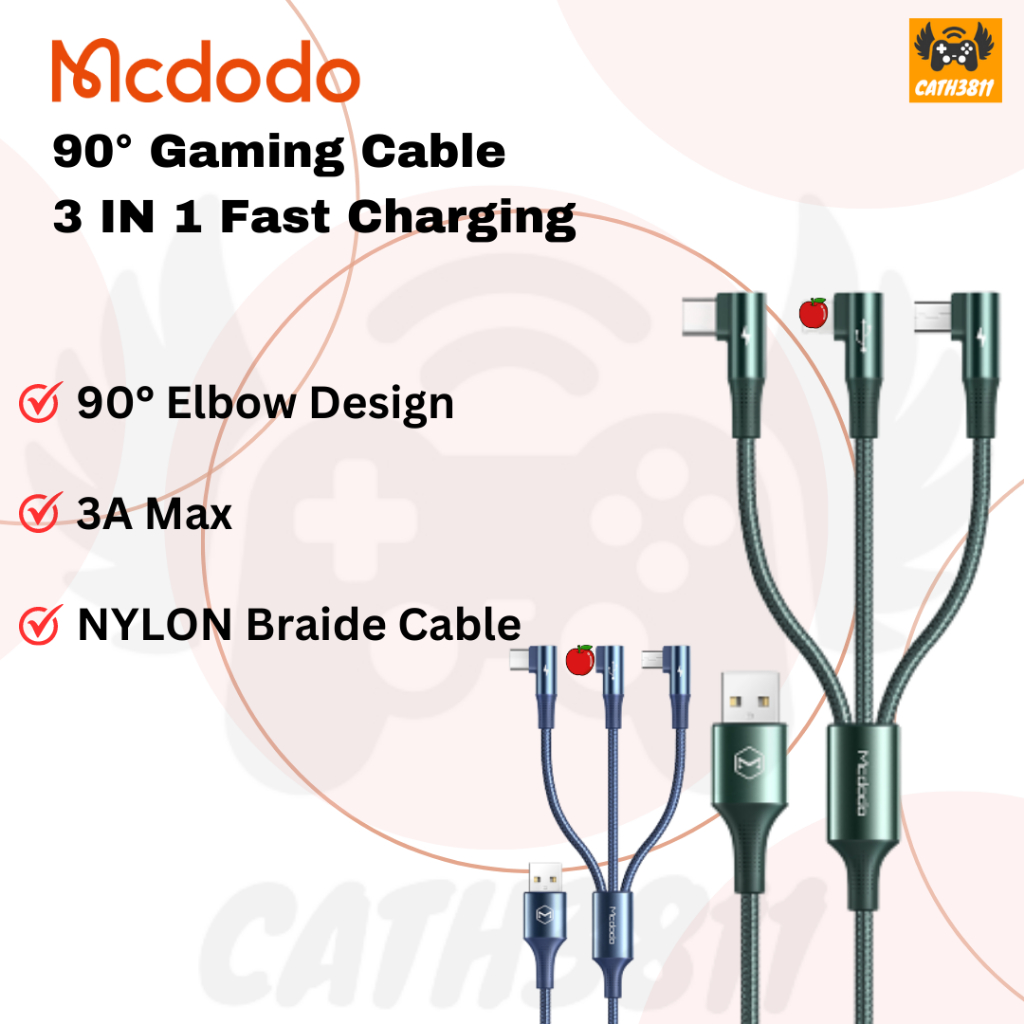 Mcdodo Firefox Series 3A Max 3 in 1 สายชาร์จข้อศอก iP/Type-C/Micro CA 888