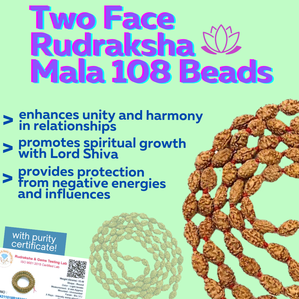 2 Face Rudraksha Mala/Mlai 108 (Unisex) พร้อมใบรับรองทดสอบ Lab