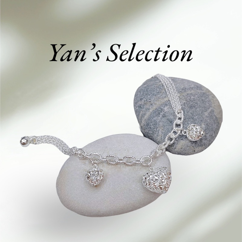YANS 925 Pure Silver Sparkling Heart Charm Bracelet** Gelang Tangan Perak** เงิน 925 สร้อยข้อมือ