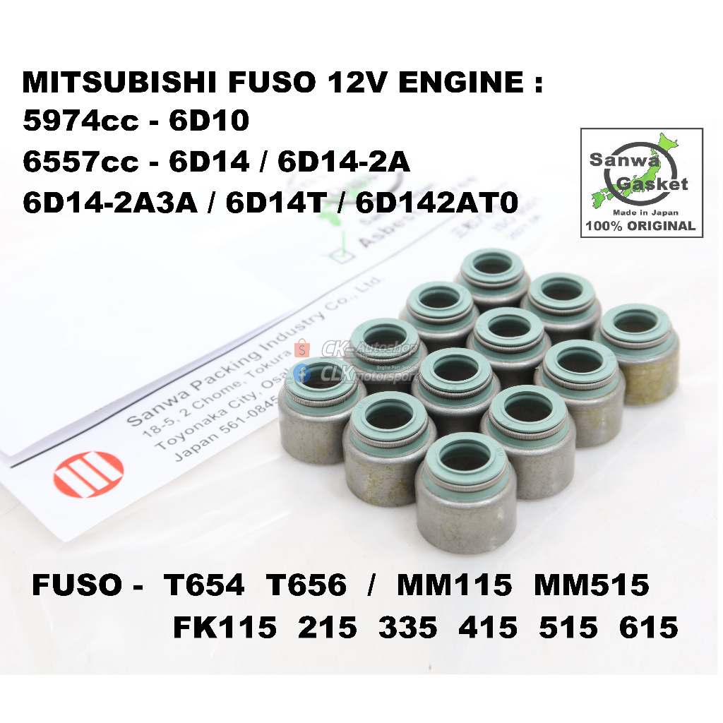 Sanwa Japan Viton Valve Seal - Mitsubishi Fuso Truck / Bus 6.0L 6D10 6.6L 6D14 6D14-2A 6D14-2A3A 6D1