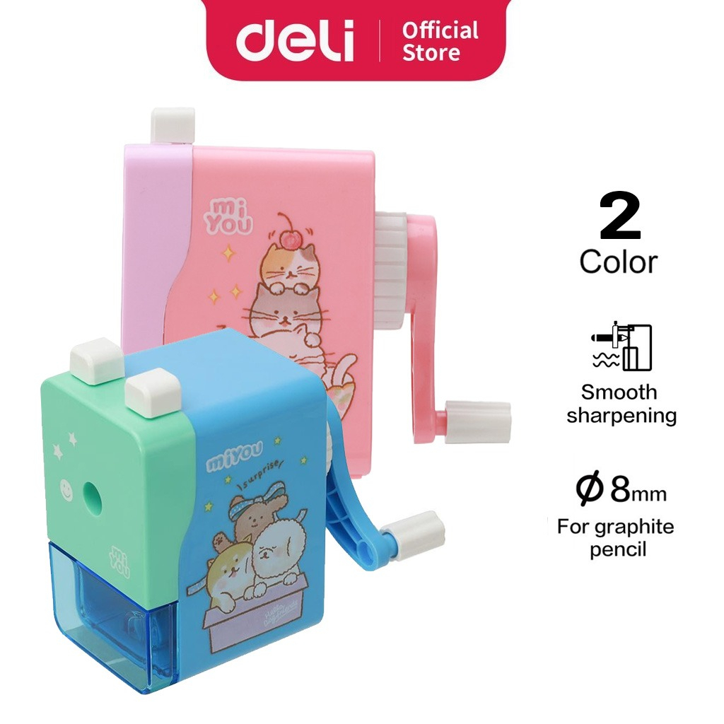 Deli Sharpener E0739 Miyou Series เครื่องเหลาดินสอแบบหมุน 904987 มม. ฐานกันลื่น [ต่อชิ้น]