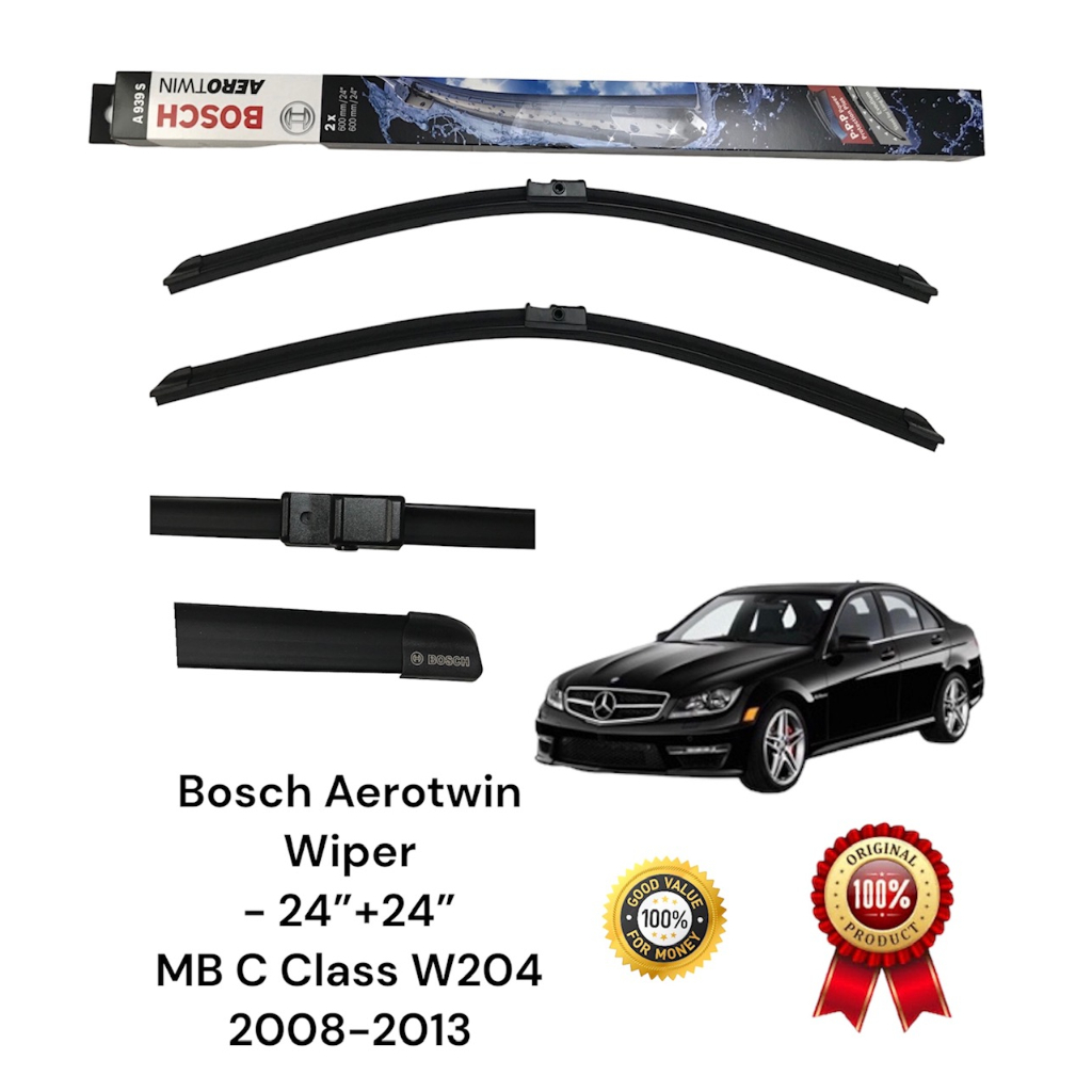 Mercedes-Benz C Class W204 Bosch Aerotwin A939s ชุดปัดน้ําฝนกระจกหน้ารถแบบแบน (24/24")