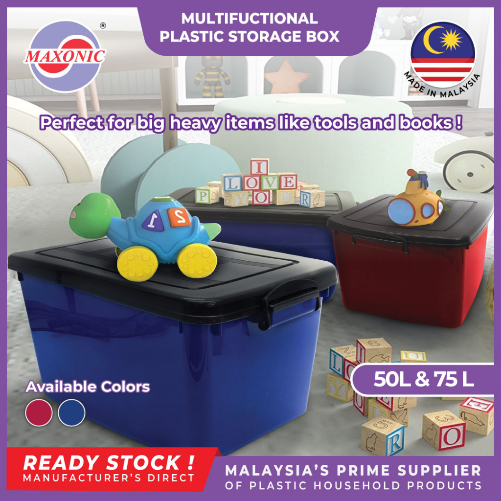 MAXONIC กล่องเก็บพลาสติกขนาด 50 ลิตร/75 ลิตร KROTAK SIMPANAN กล่องเก็บของพลาสติกขนาดใหญ่