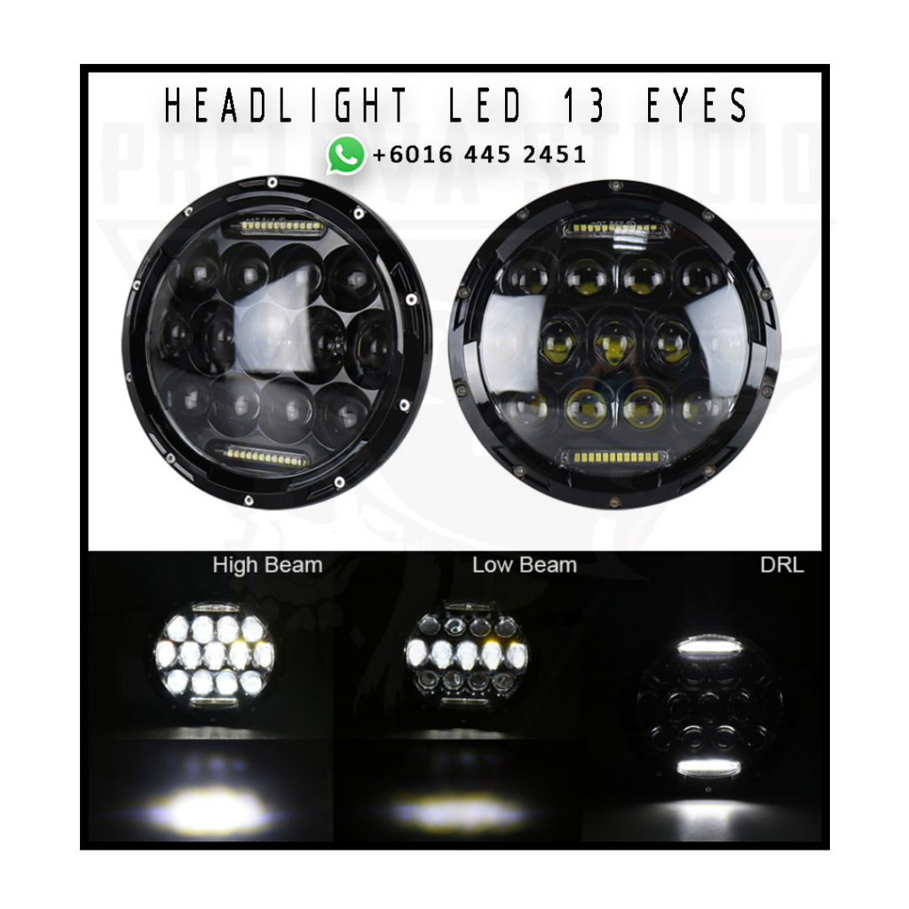 ไฟหน้า 13 BEADS LED 7 "T WRANGGLER JEEP CUSTOM MOTORCYCLE HARLEY DAVIDSON UNIVERSAL CAFE RACER