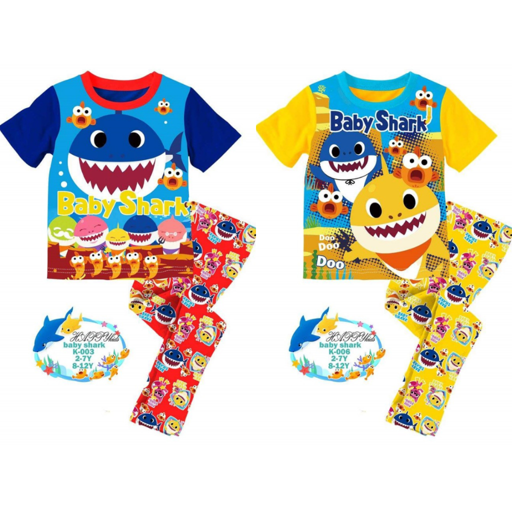 Happykids BABY SHARK ชุดนอน/ชุดนอนผ้าฝ้ายเด็กเด็ก K006 K003 แขนสั้น Baju Tidur Budak lelaki แขนขาสั้
