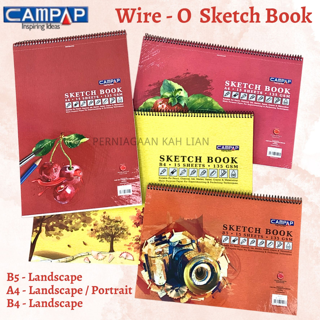 Campap Wire-O Sketch Book / Drawing Sketch Book 15 แผ่น 135gsm ขนาด B5 / A4 / B4 Buku Lakaran 素纸本图