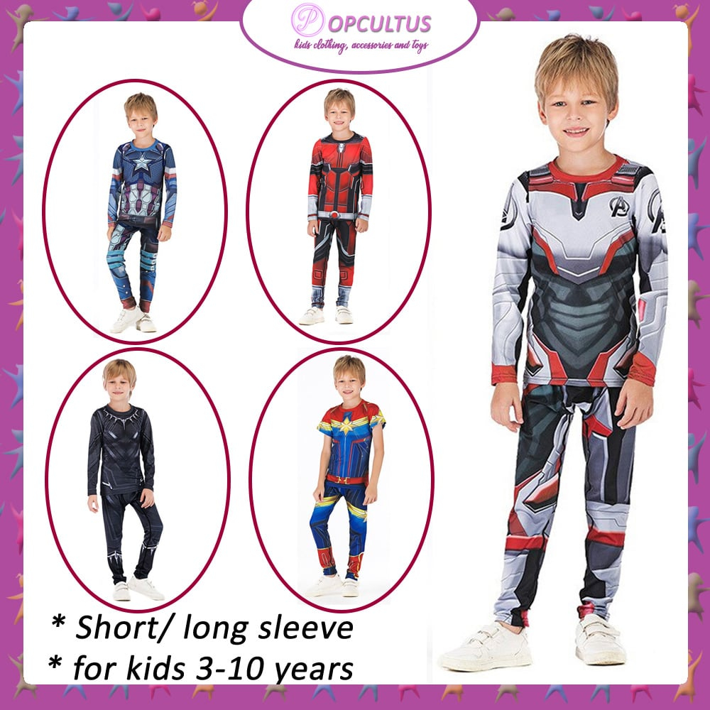 Superhero Avengers Kids Costume Shirt Tshirt Set Baju Pakaian Kosstum Budak ของแท้ Super Cover
