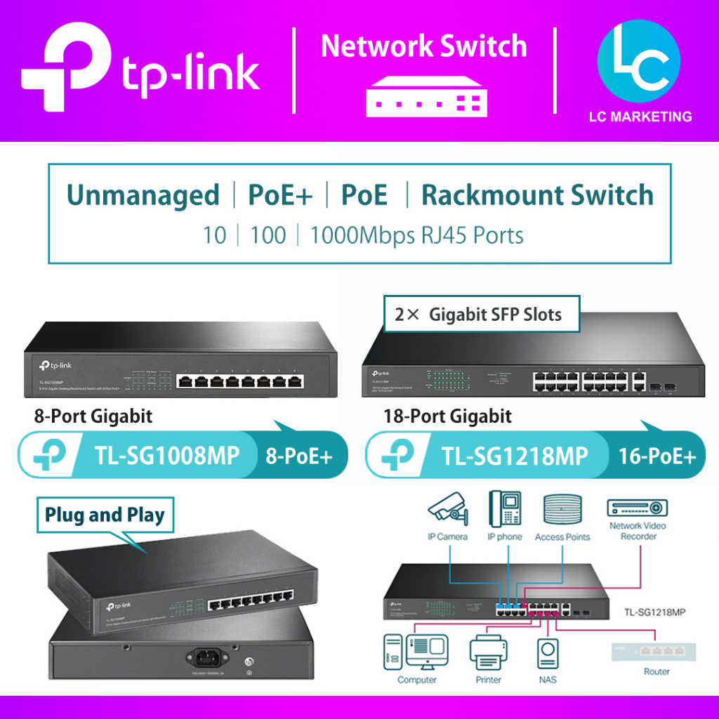 TP-Link TL-SG1008MP (8-Port) │ TL-SG1218MP (18-Port) Gigabit Rackmount Switch พร้อมพอร์ต PoE+