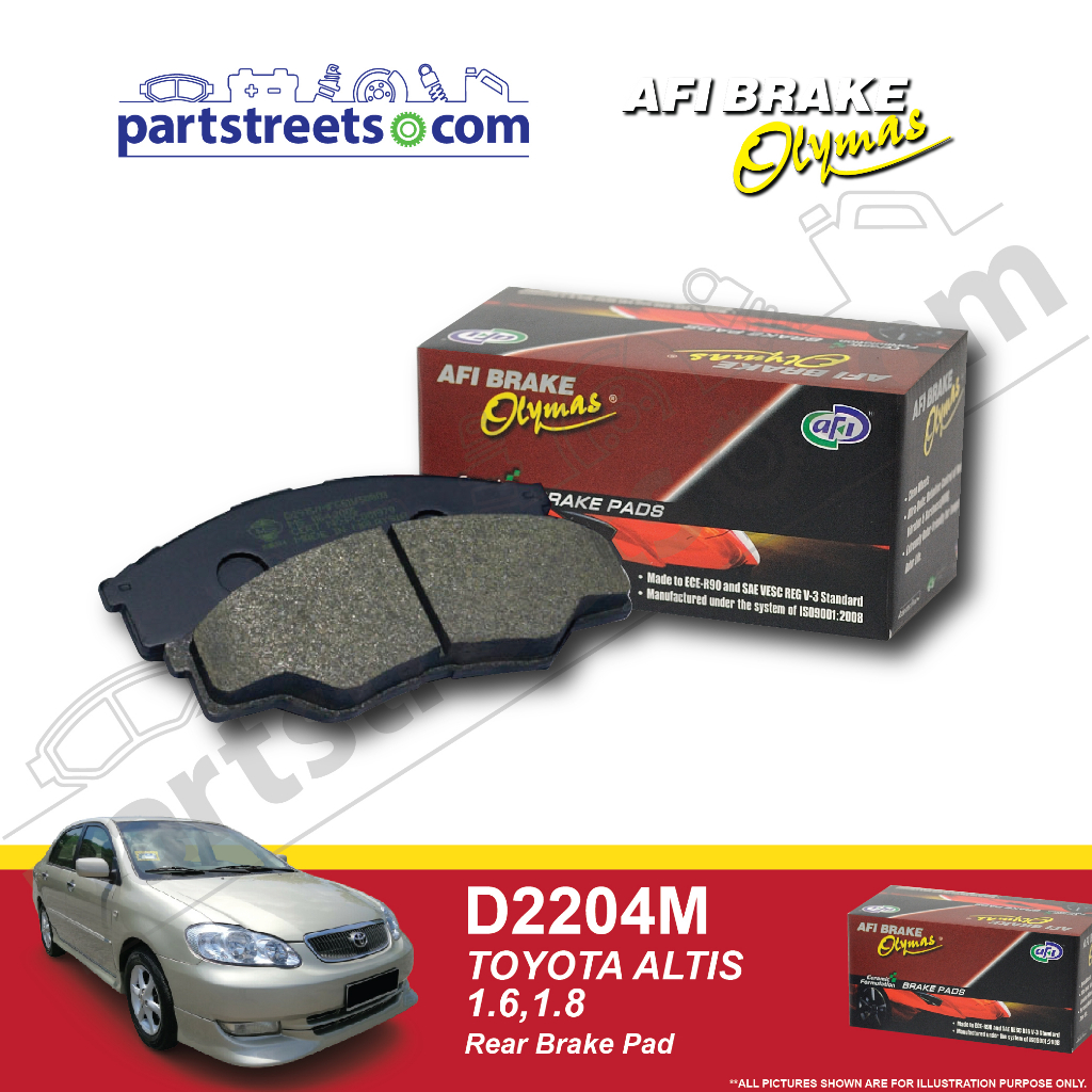 ผ้าเบรคหลัง Olymas - Toyota Altis 1.6/1.8 - D2204M (1ชุด)