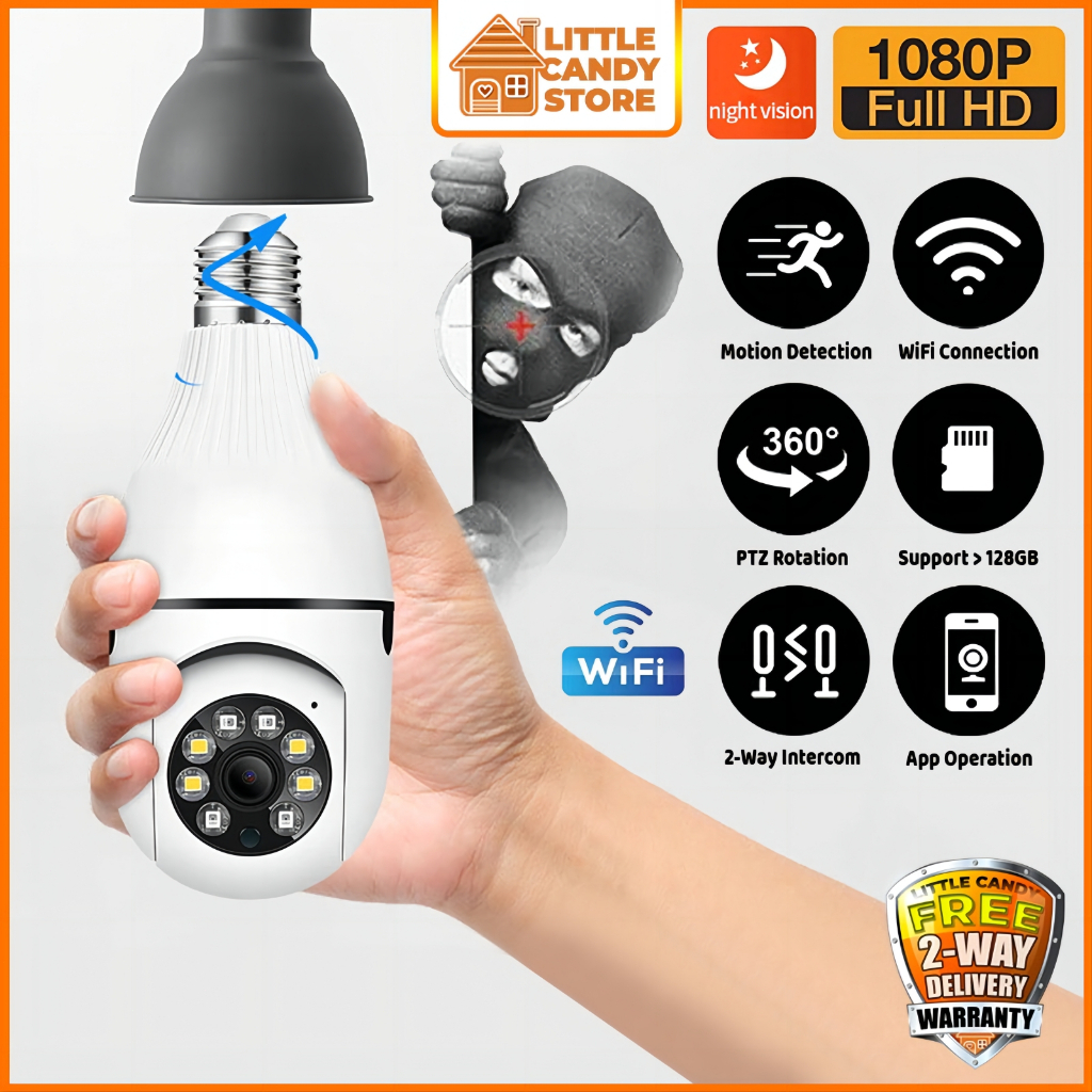 Wifi กล้องวงจรปิดไร้สาย 360 Security กล้องกลางแจ้ง 1080P 4K หลอดไฟสีเต็มรูปแบบ INDOOR Night Vision 2