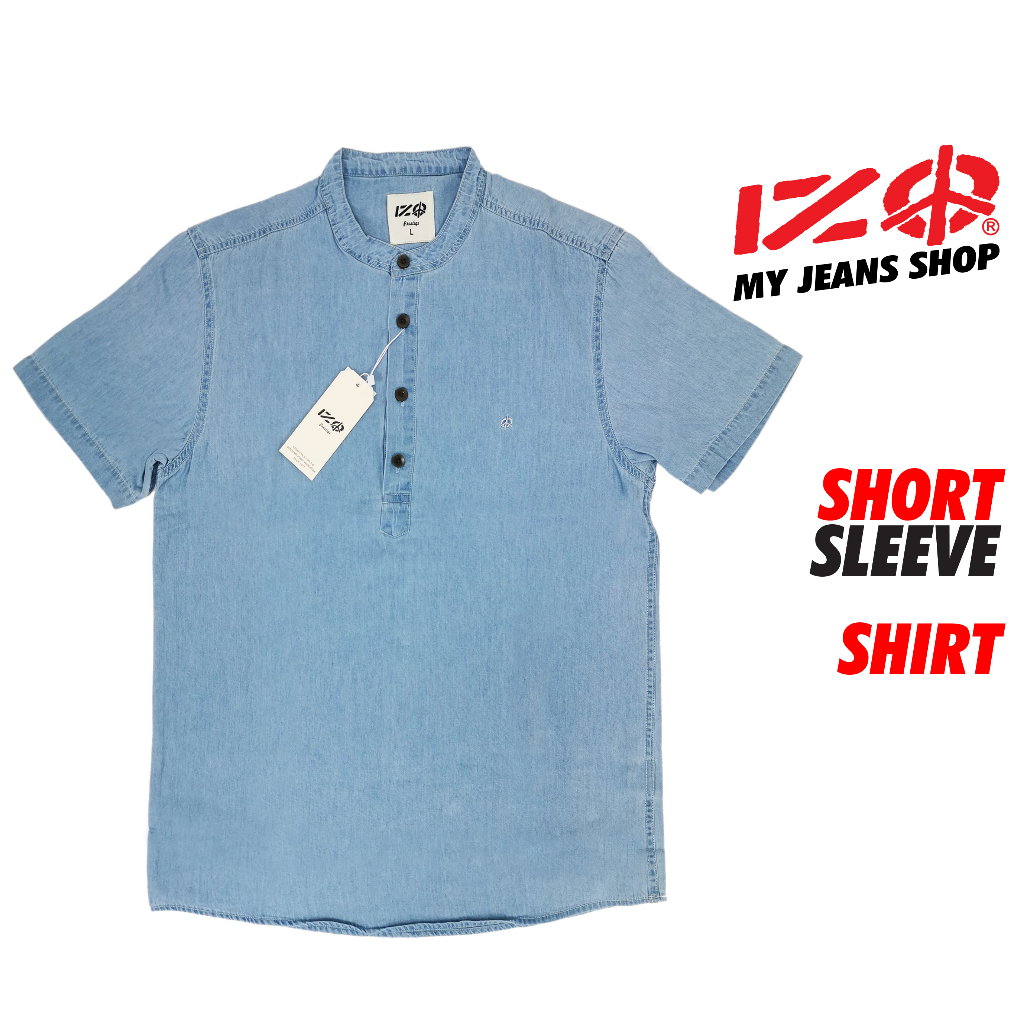 IZO เสื้อเชิ้ตแขนสั้นคอจีนสําหรับผู้ชายพร้อมงานปัก MSH 000034