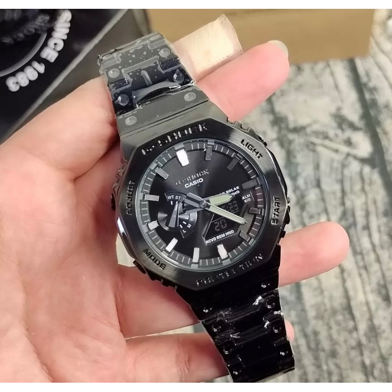 ปรับให้เข้ากับ g-shock GM-B2100 Silver Black Sports Style Watch Stainless Steel Fashion watch strap 