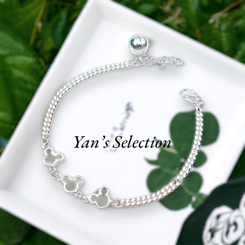 เงินแท้ของ Yan สร้อยข้อมือ / สร้อยข้อเท้ามิกกี้น่ารัก 925 (rantai Tangan / Rantai Kaki) สีเงิน