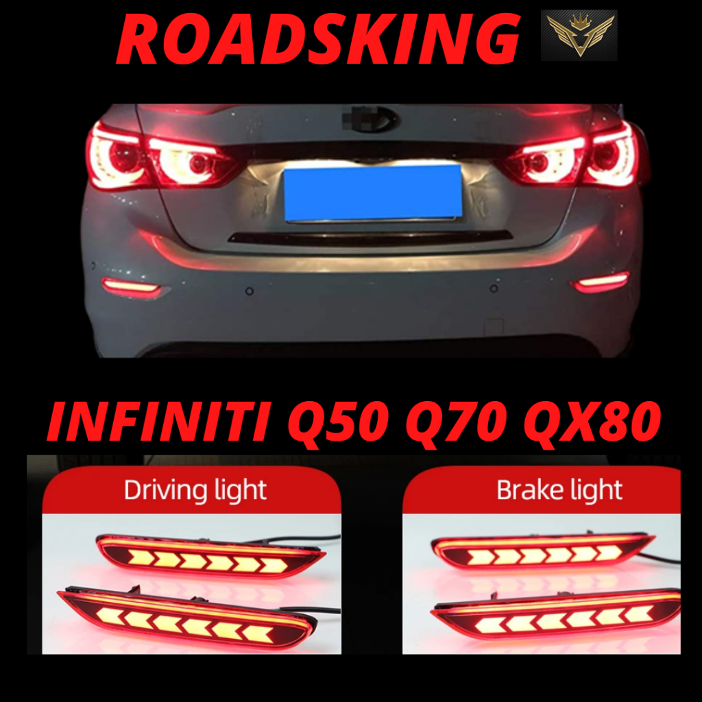 INFINITI Q50 Q70 QX30 Q60 QX80 ด้านหลัง BULMPER ไฟเบรค LAMPU Reflector LED 2 ชิ้น