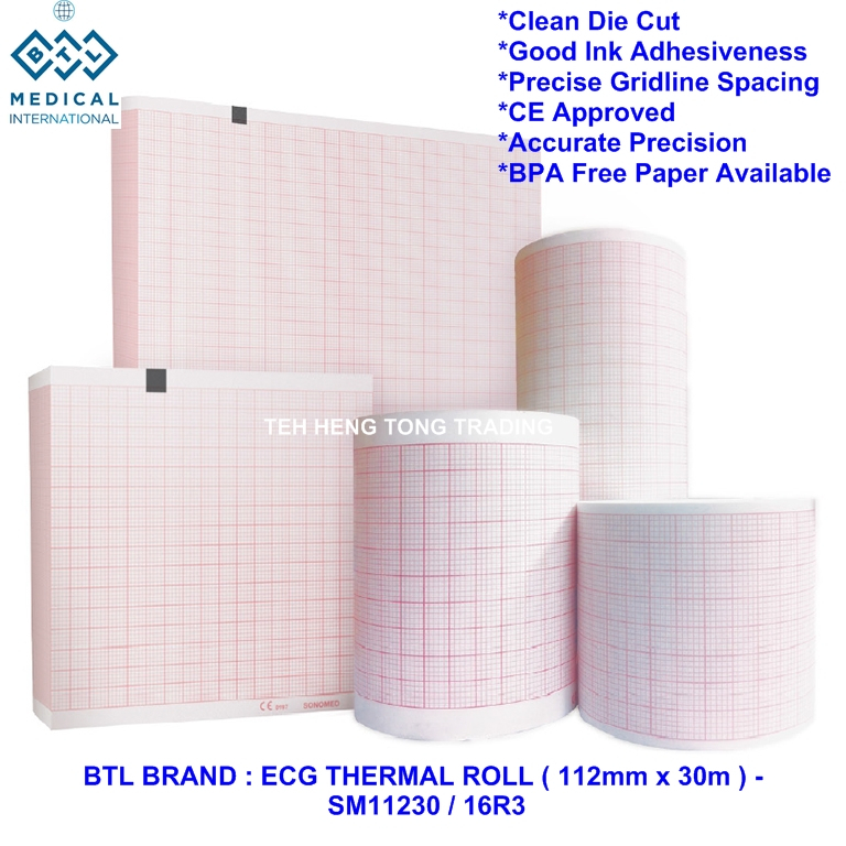 BTL BRAND : ECG THERMAL ROLL MEDICAL PAPER ( 112mm x 30m ) -- SM11230 / 16R3 - 42 ม้วนต่อแพ็ค