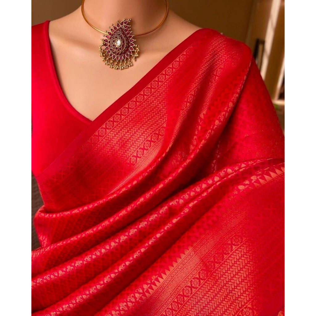 Saree Silk Saree แบบนุ่มพร้อมเสื้อ Contrast / Saree งานแต่งงานสําหรับผู้หญิง / Saree เพื่อนเจ้าสาว