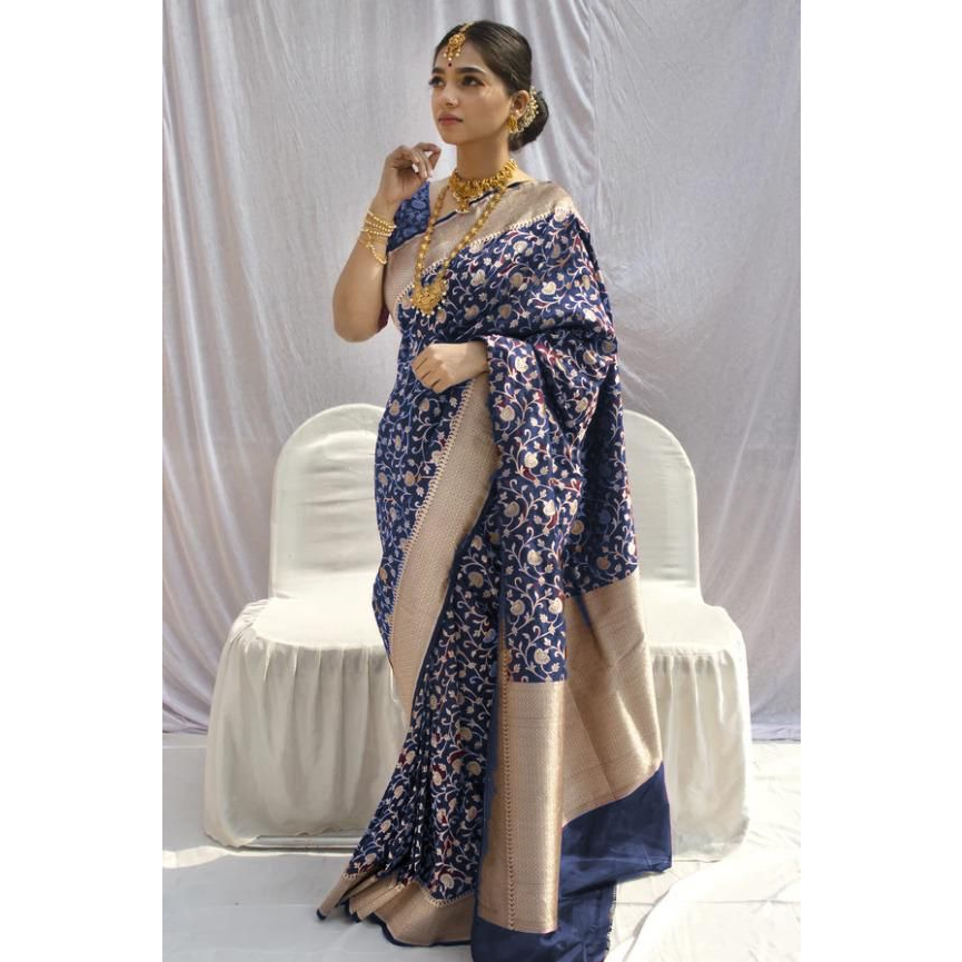 Saree Silk Saree แบบนุ่มพร้อมเสื้อ Contrast / Saree งานแต่งงานสําหรับผู้หญิง / Saree เพื่อนเจ้าสาว